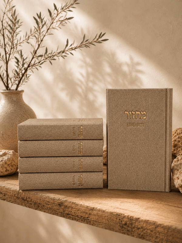 סט מחזורים דמוי עור הכולל 5 כרכים של החגים כולל הטבעת שם